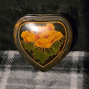 Unique Trinket Box Small Heart Lacquerware Unisex Black Floral Chinoiserie Art